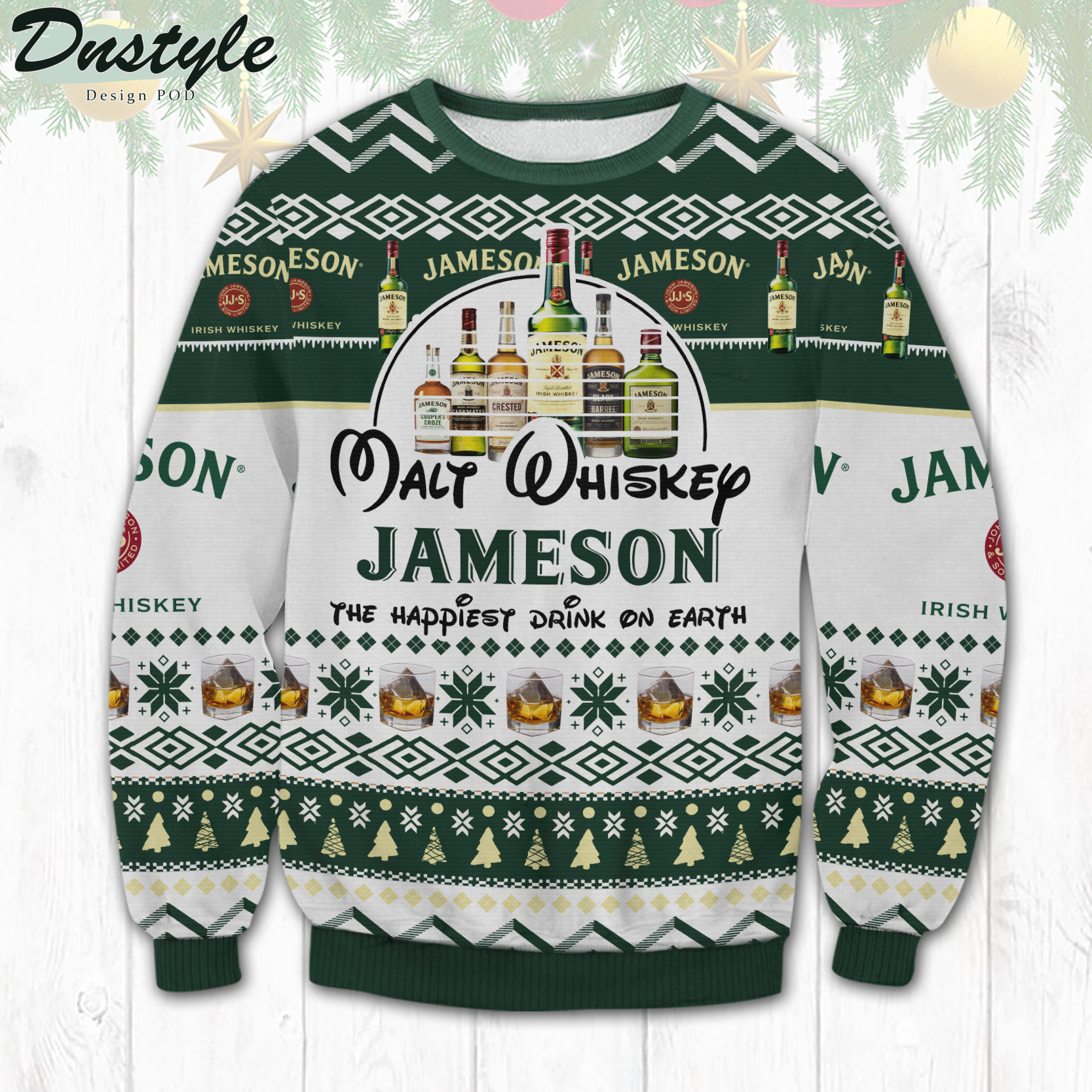 Jack Daniels Walt Whiskey The Hapinest Drink Ugly Christmas Sweater