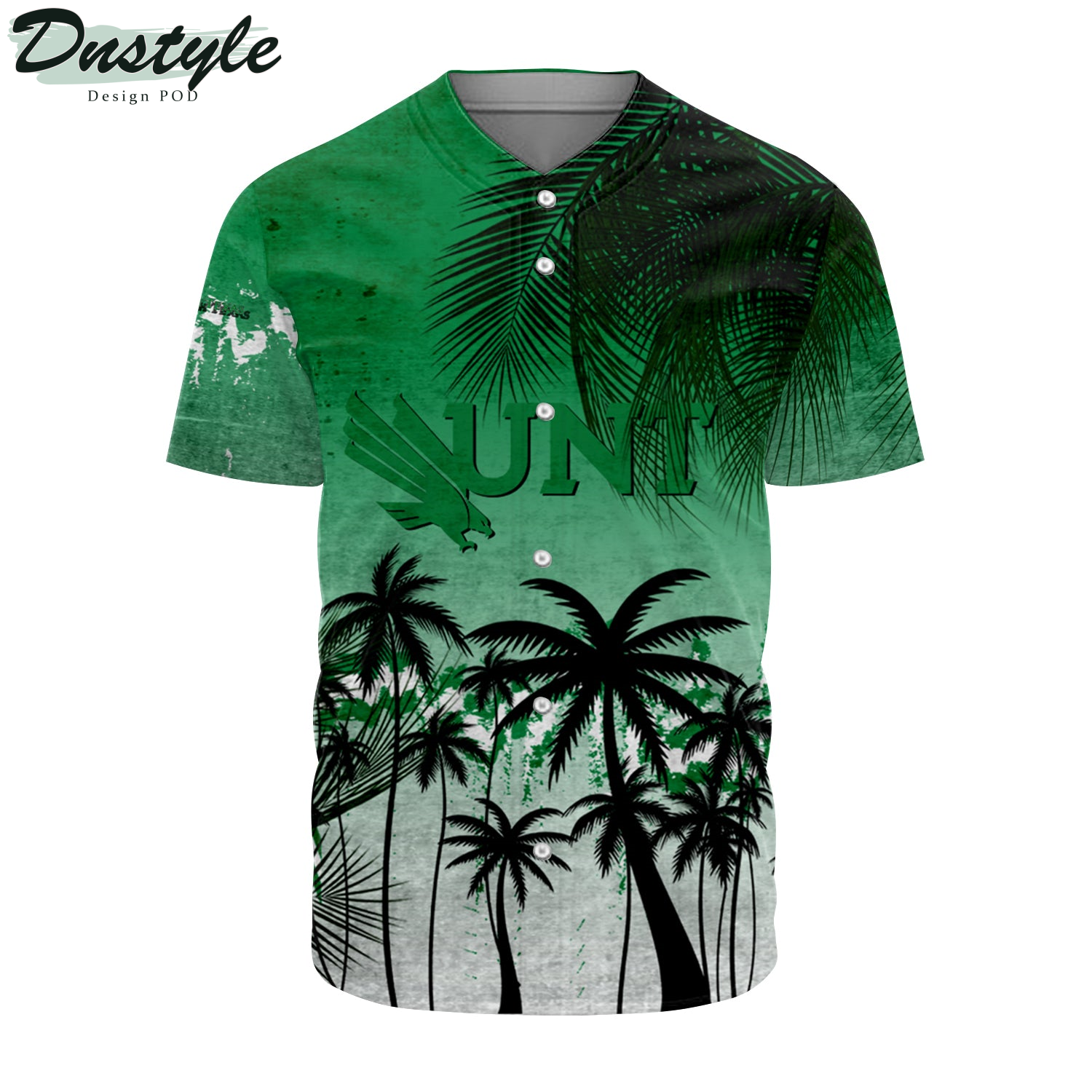 North Texas Mean Green Baseball Jersey Coconut Tree Tropical Grunge