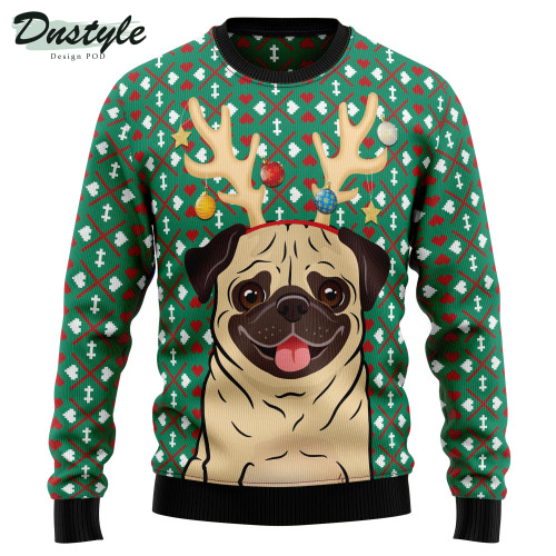 Reindeer Pug Christmas Ugly Christmas Sweater