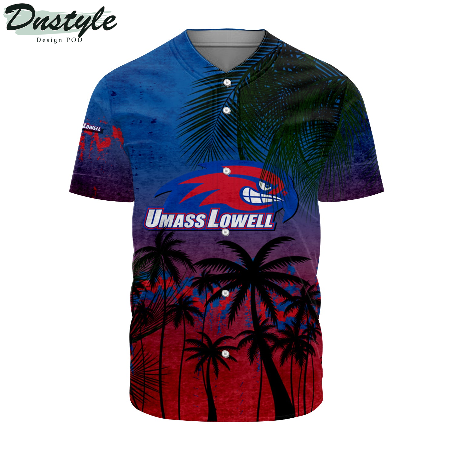 UMass Lowell River Hawks Baseball Jersey Coconut Tree Tropical Grunge