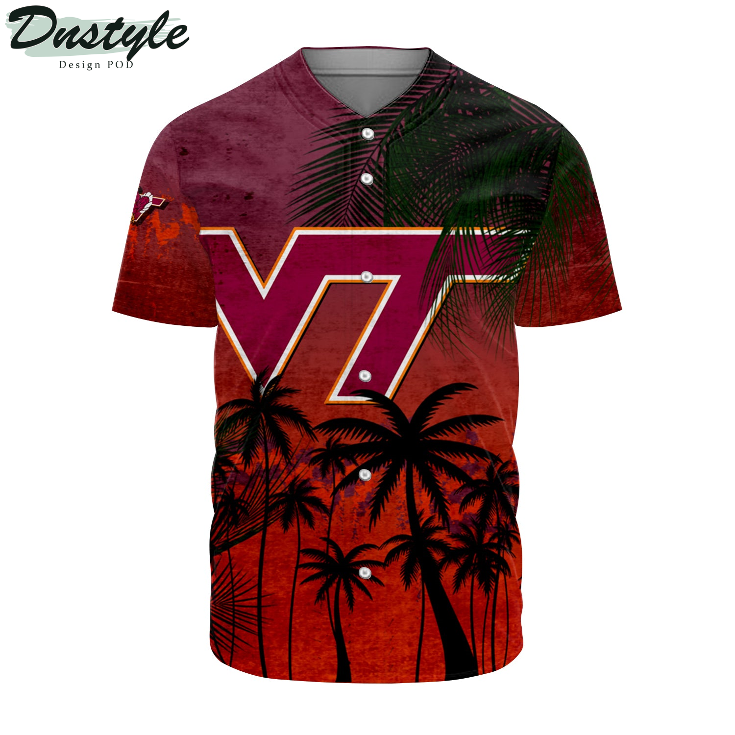 Virginia Tech Hokies Baseball Jersey Coconut Tree Tropical Grunge