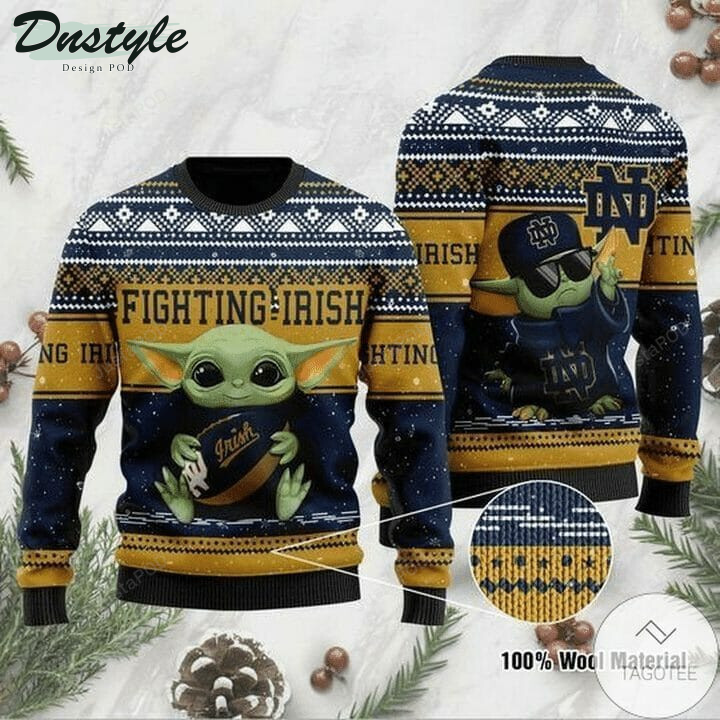 Notre Dame Fighting Irish Baby Yoda Ugly Christmas Wool Sweater