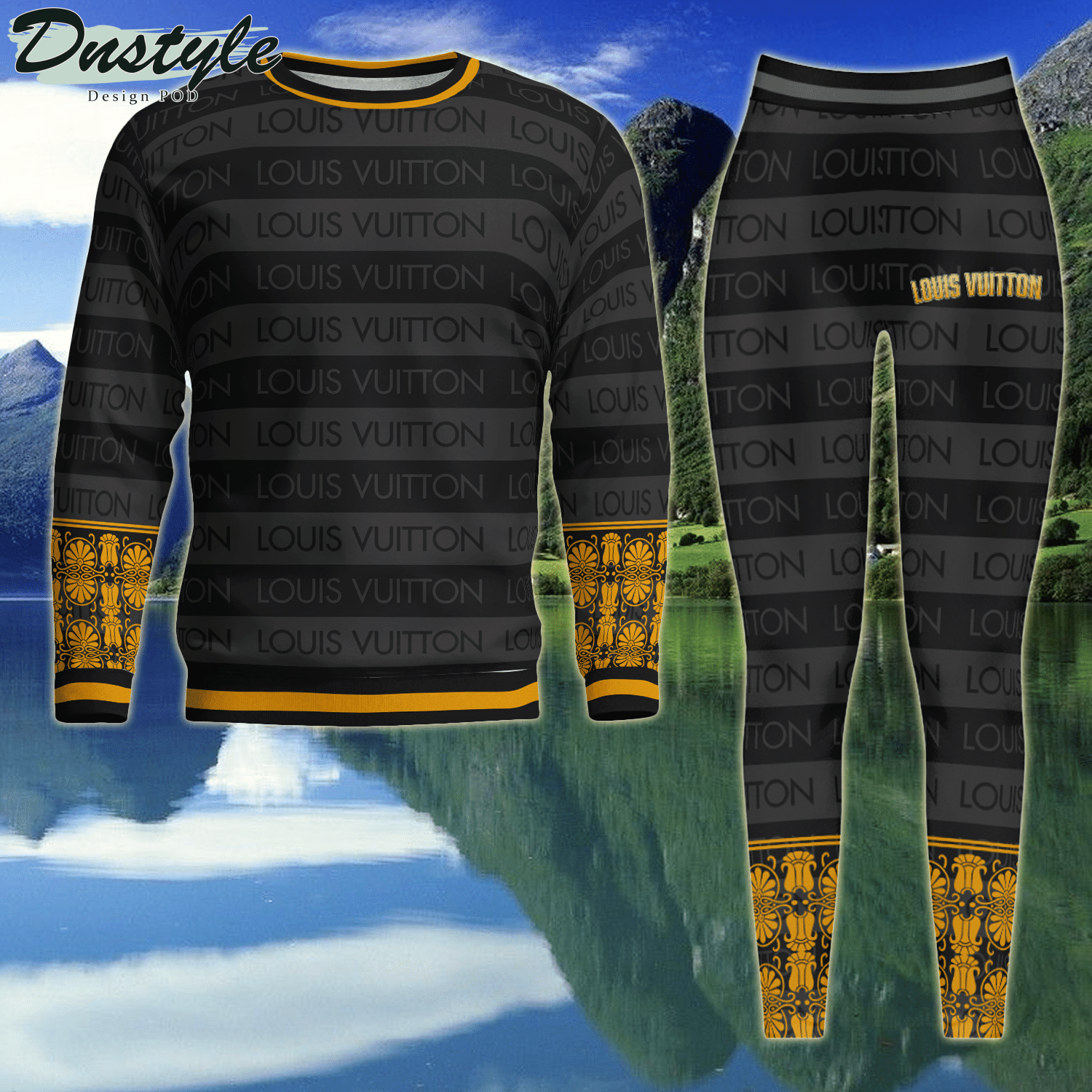 Louis Vuitton Black Gold ugly sweater and legging