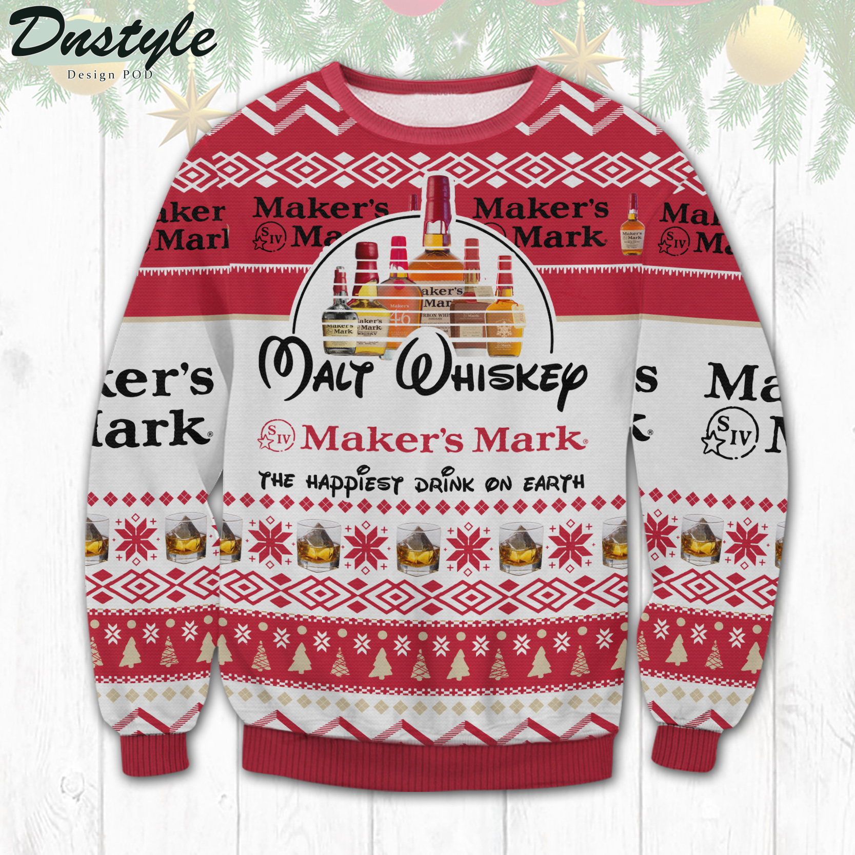 Maker’s Mark Walt Whiskey The Hapinest Drink Ugly Christmas Sweater