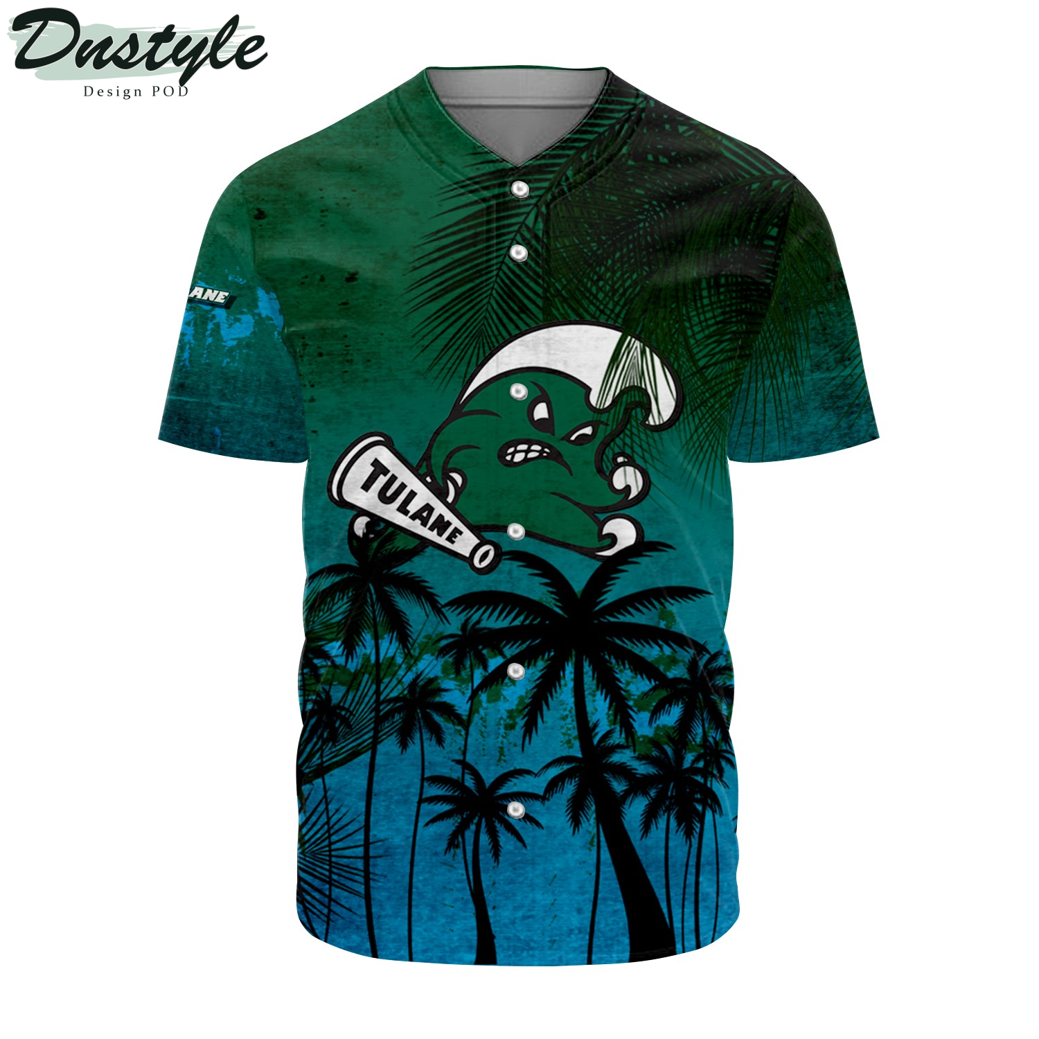 Tulane Green Wave Baseball Jersey Coconut Tree Tropical Grunge