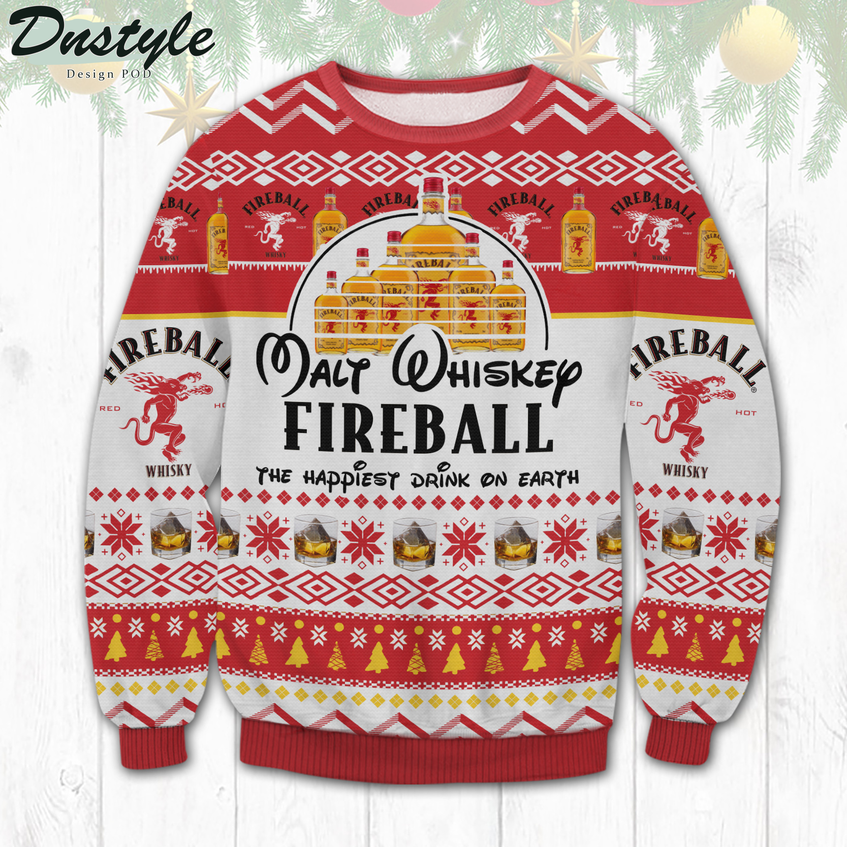Fireball Walt Whiskey The Hapinest Drink Ugly Christmas Sweater