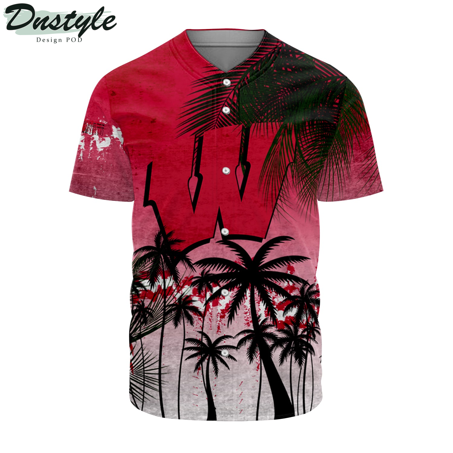 Wisconsin Badgers Baseball Jersey Coconut Tree Tropical Grunge