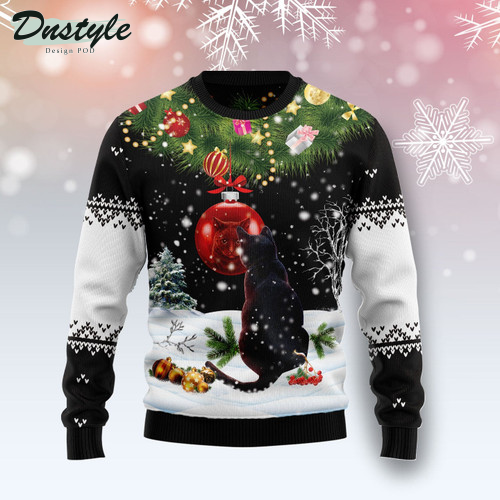 Black Cat Mirror Ugly Christmas Sweater