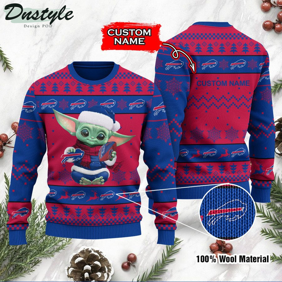 Buffalo Bills Baby Yoda Custom Name Ugly Christmas Sweater