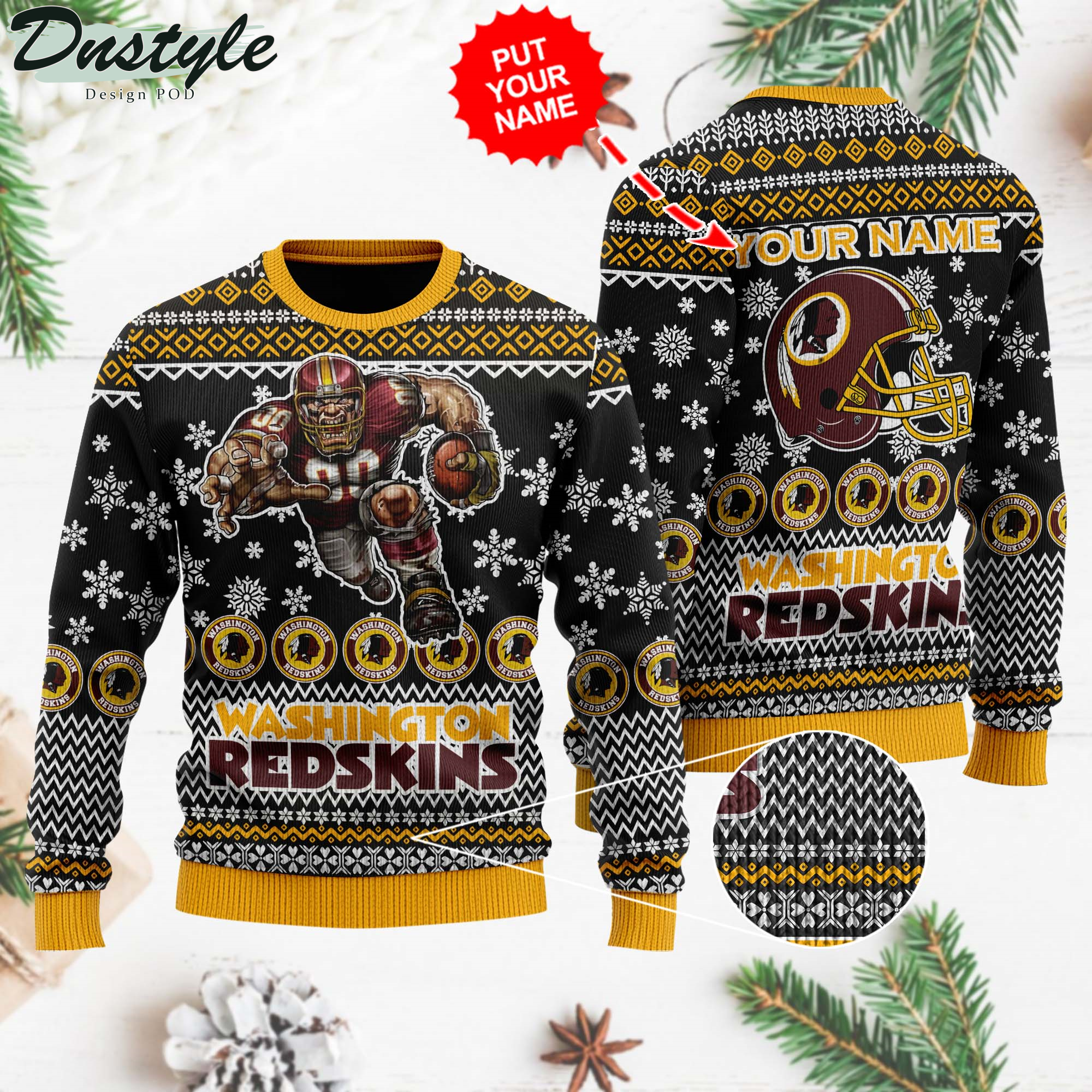 NFL Washington Commanders Ugly Wool Custom Name Sweater