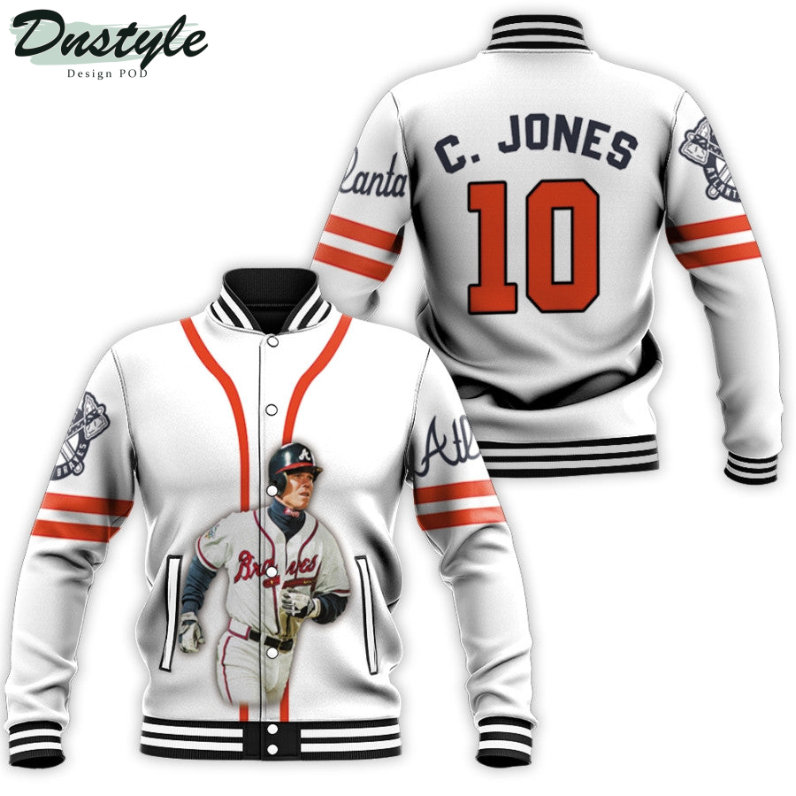 Atlanta Braves Chipper Jones 10 MLB Legendary Captain Baseball Team White Baseball Jacket