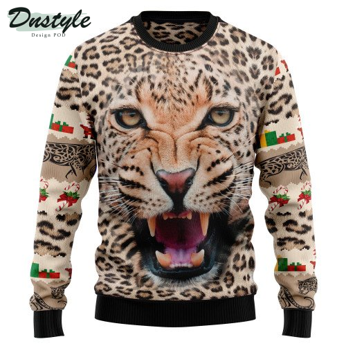 Leopard Cute Face Ugly Christmas Sweater