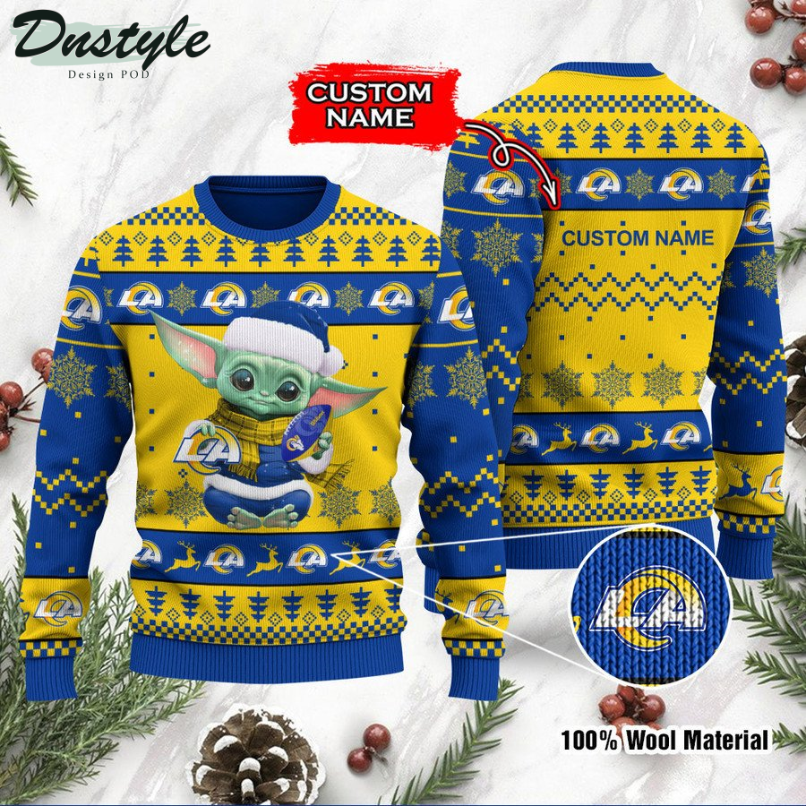 Los Angeles Rams Baby Yoda Custom Name Ugly Christmas Sweater