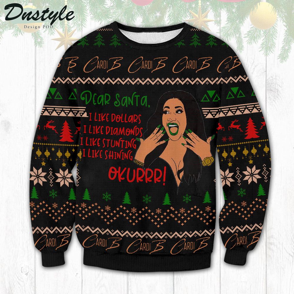 Cardi B Meme I Like Dollars Ugly Christmas Sweater