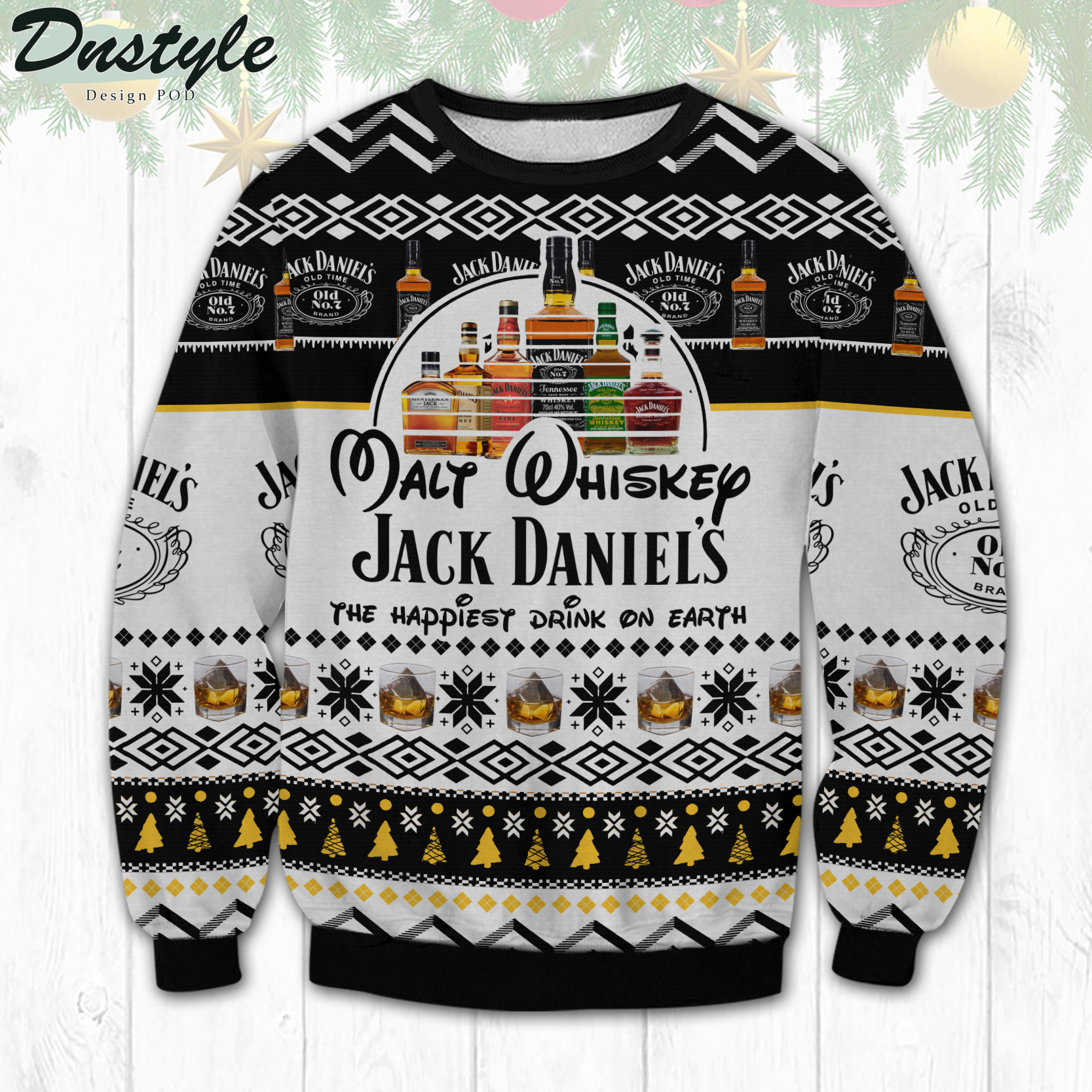 Jack Daniels Walt Whiskey The Hapinest Drink Ugly Christmas Sweater