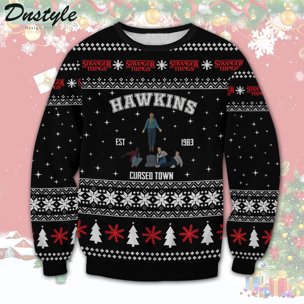 Stranger Things Hawkins Cursed Town Est 1983 Ugly Christmas Sweater