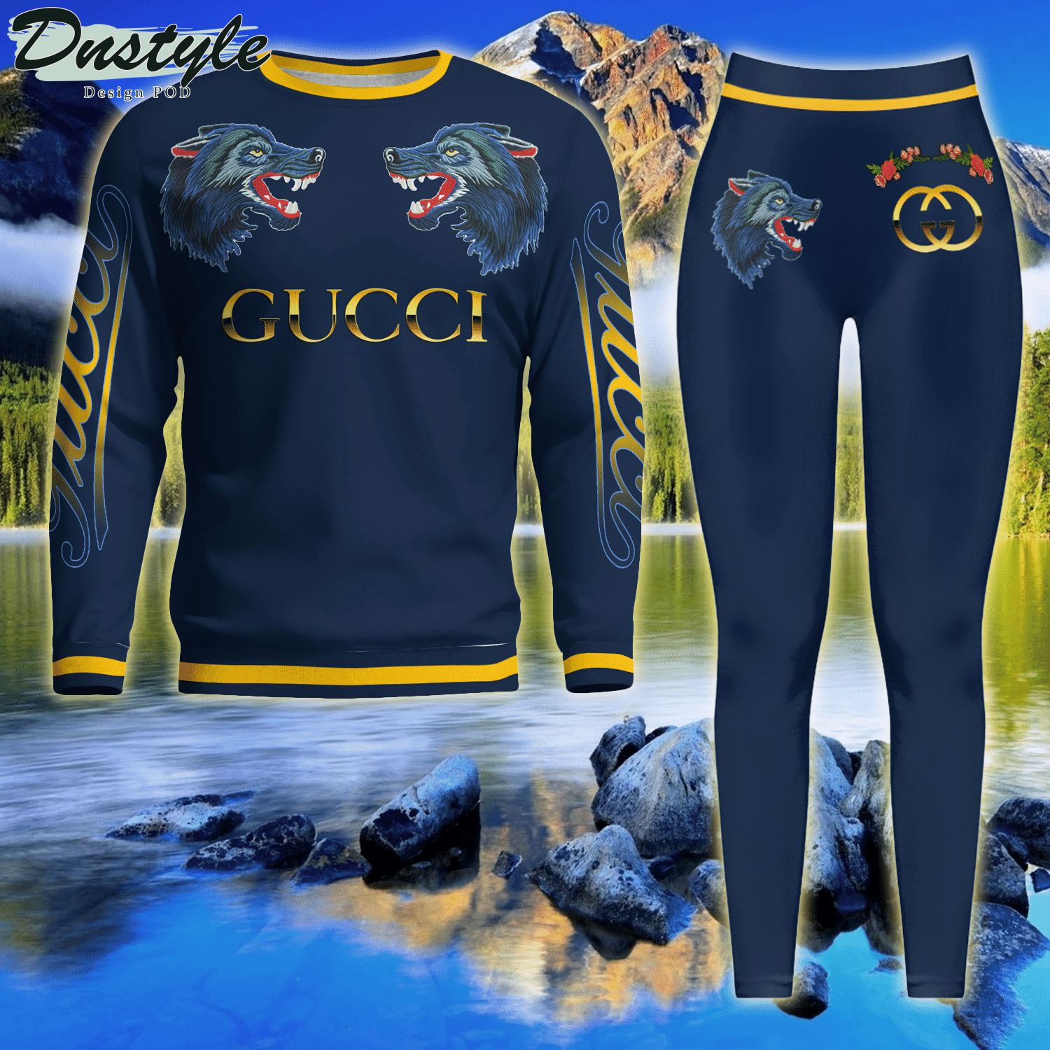 Gucci Wolf Navy ugly sweater and legging