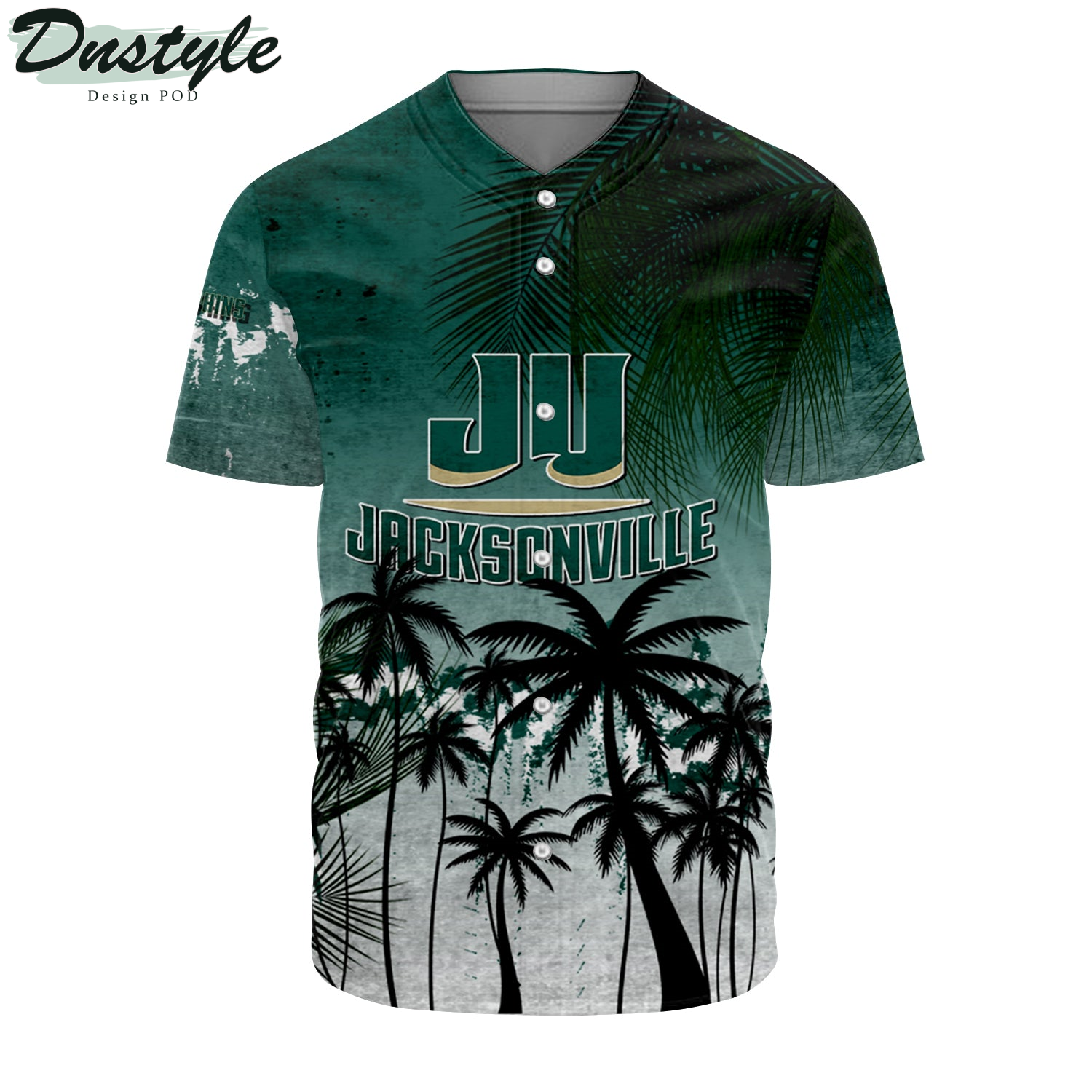 Jacksonville Dolphins Coconut Tree Tropical Grunge Baseball Jersey