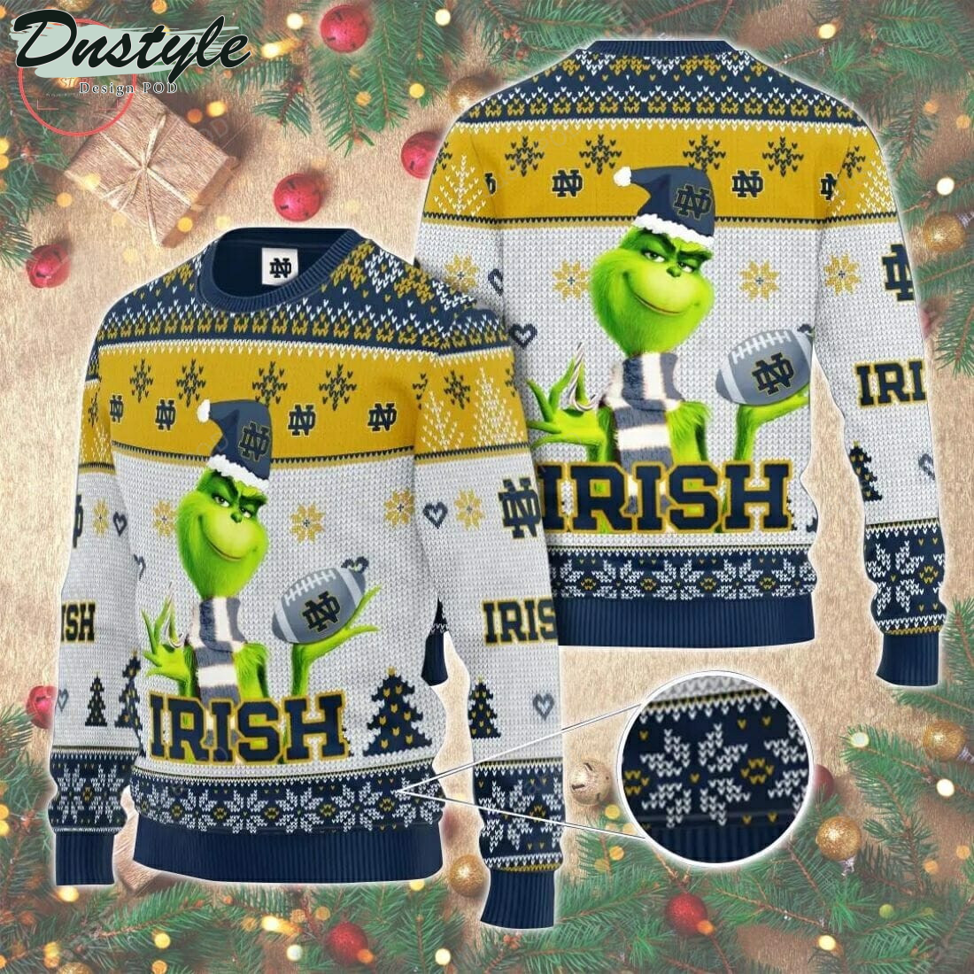 Notre Dame Fighting Irish The Grinch Ugly Christmas Wool Sweater