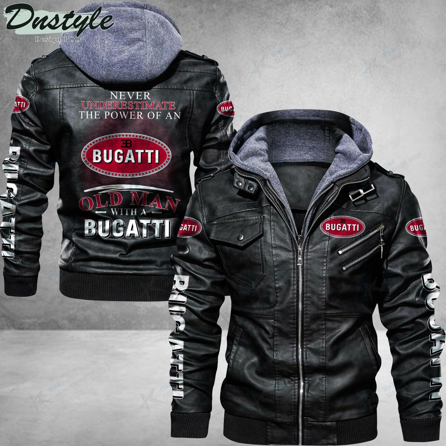 Bugati never underestimate the power of an old man leather jacket