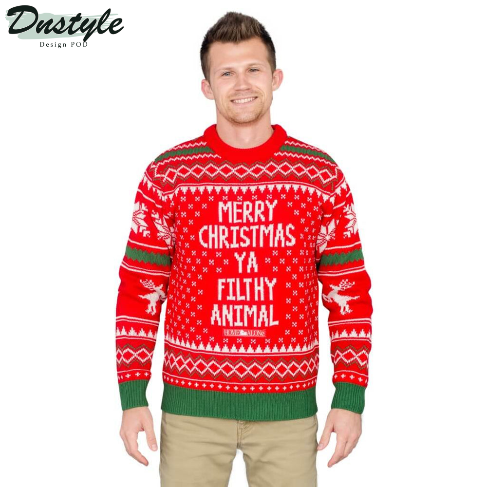 Merry Christmas Ya Filthy Animal Snowflake and Reindeer Ugly Sweater