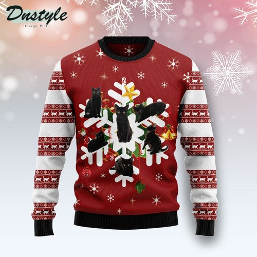 Black Cat Snowflake Ugly Christmas Sweater