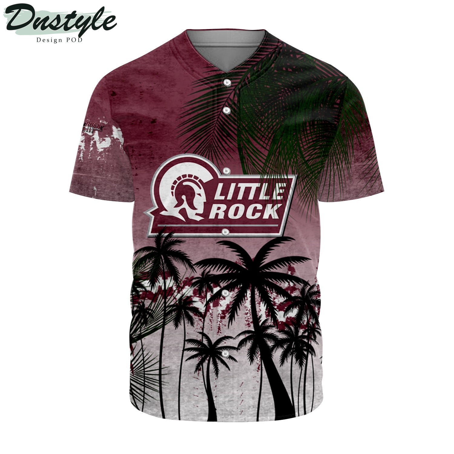 Little Rock Trojans Coconut Tree Tropical Grunge Baseball Jersey