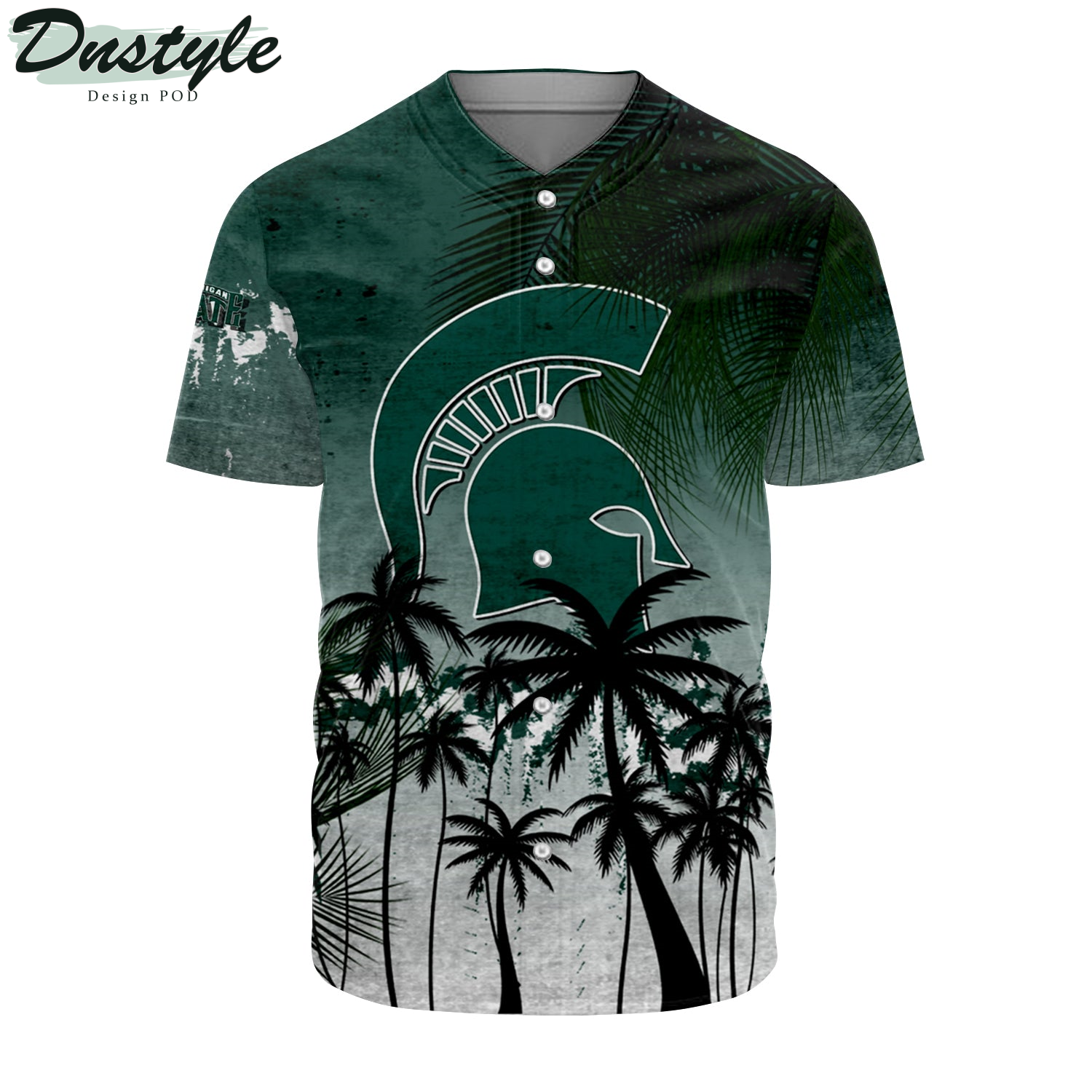 Michigan State Spartans Coconut Tree Tropical Grunge Baseball Jersey