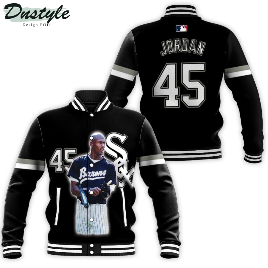 Chicago White Sox Mashed Up Michael Jordan 45 Player Black Jersey Baseball Jacket