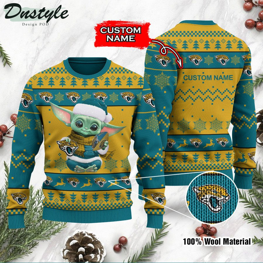 Jacksonville Jaguars Baby Yoda Custom Name Ugly Christmas Sweater