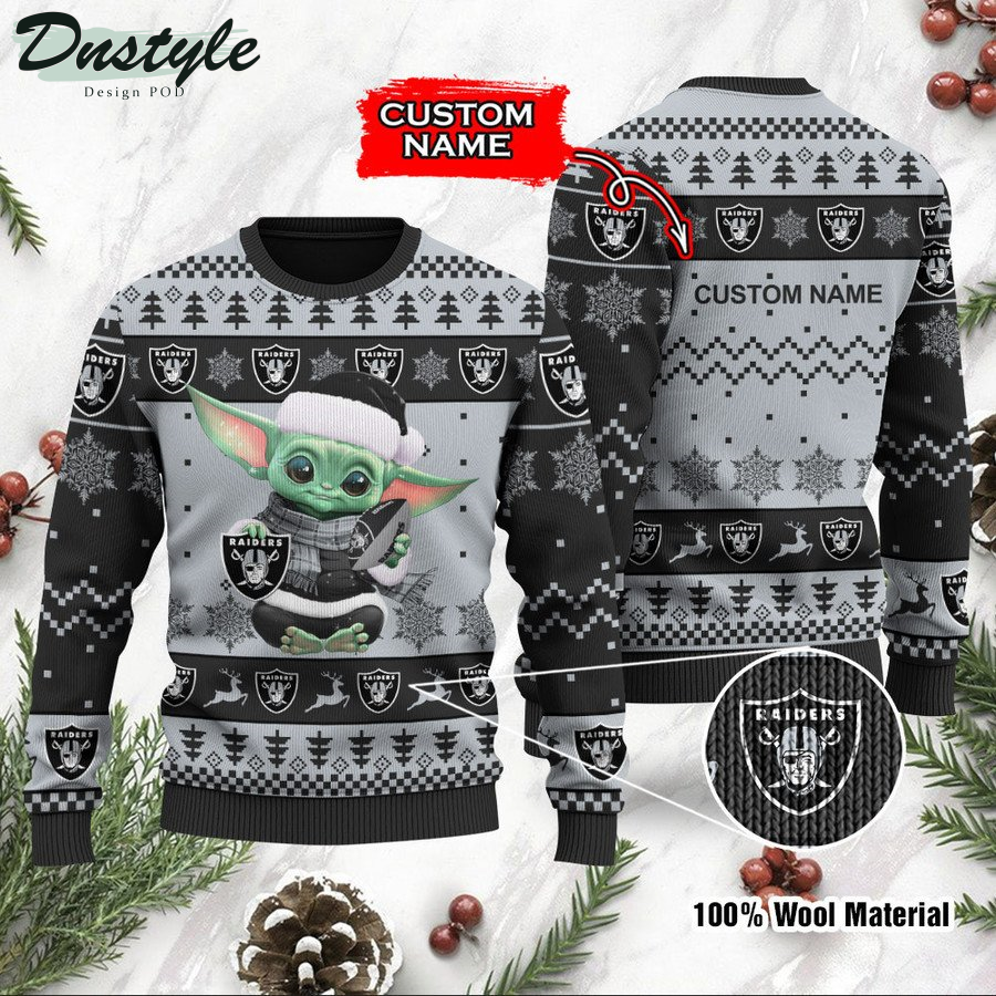 Las Vegas Raiders Baby Yoda Custom Name Ugly Christmas Sweater