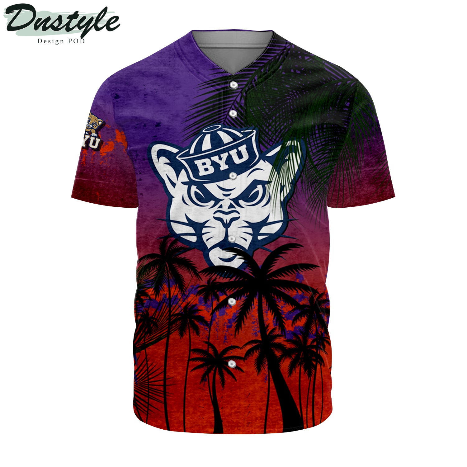 BYU Cougars Coconut Tree Tropical Grunge Baseball Jersey