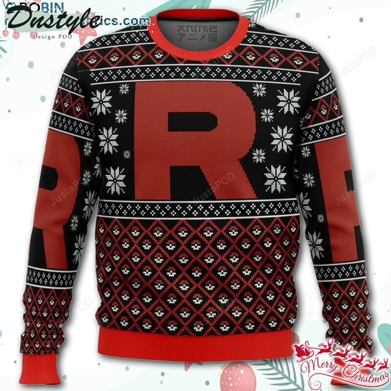 Pokemon Team Rocket Red Black Ugly Christmas Wool Sweater