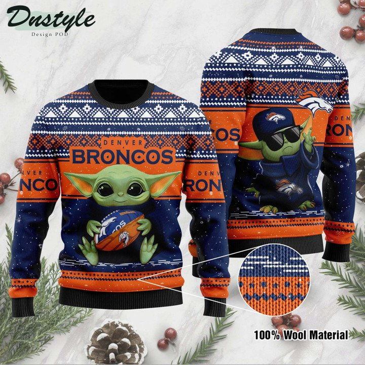 Denver Broncos Baby Yoda Ugly Sweater