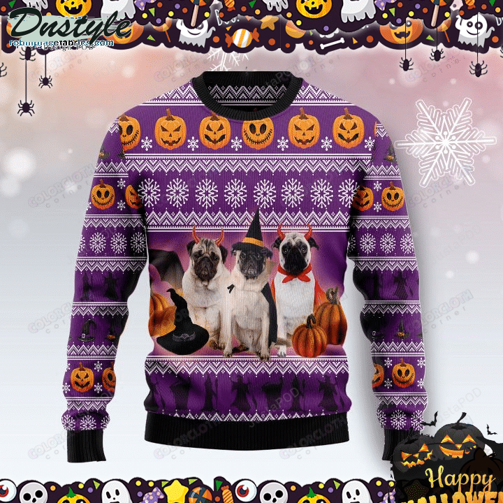 Pug Halloween Ugly Christmas Wool Sweater