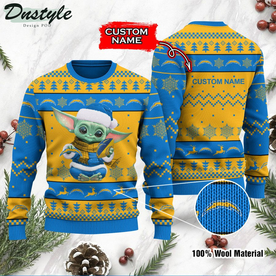 Los Angeles Chargers Baby Yoda Custom Name Ugly Christmas Sweater