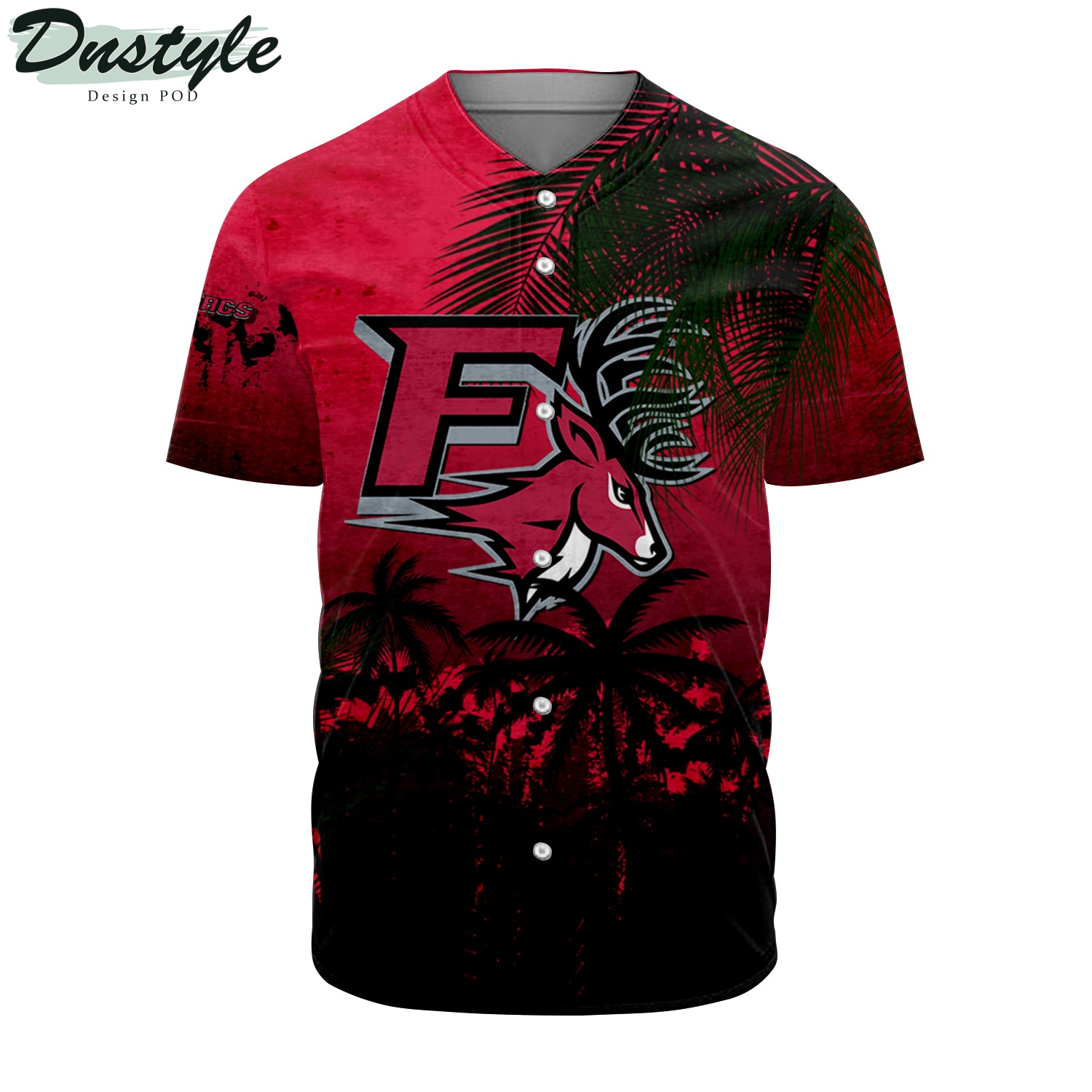 Fairfield Stags Coconut Tree Tropical Grunge Baseball Jersey