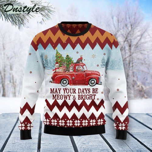 Cat Red Truck Ugly Christmas Sweater