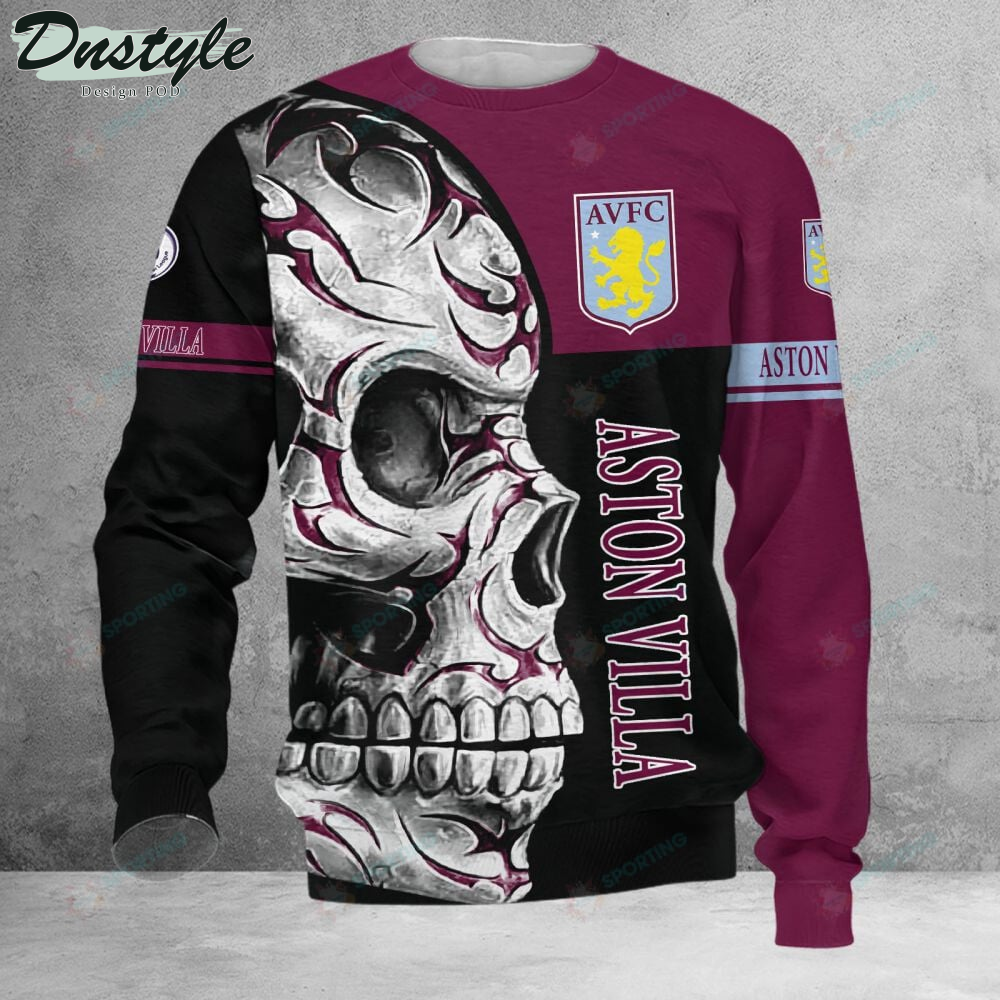 Aston Villa F.C Skull 3d Hoodie Tshirt