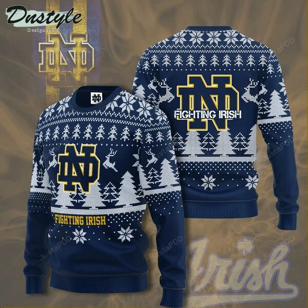 Notre Dame Fighting Irish Navy Blue Ugly Christmas Wool Sweater