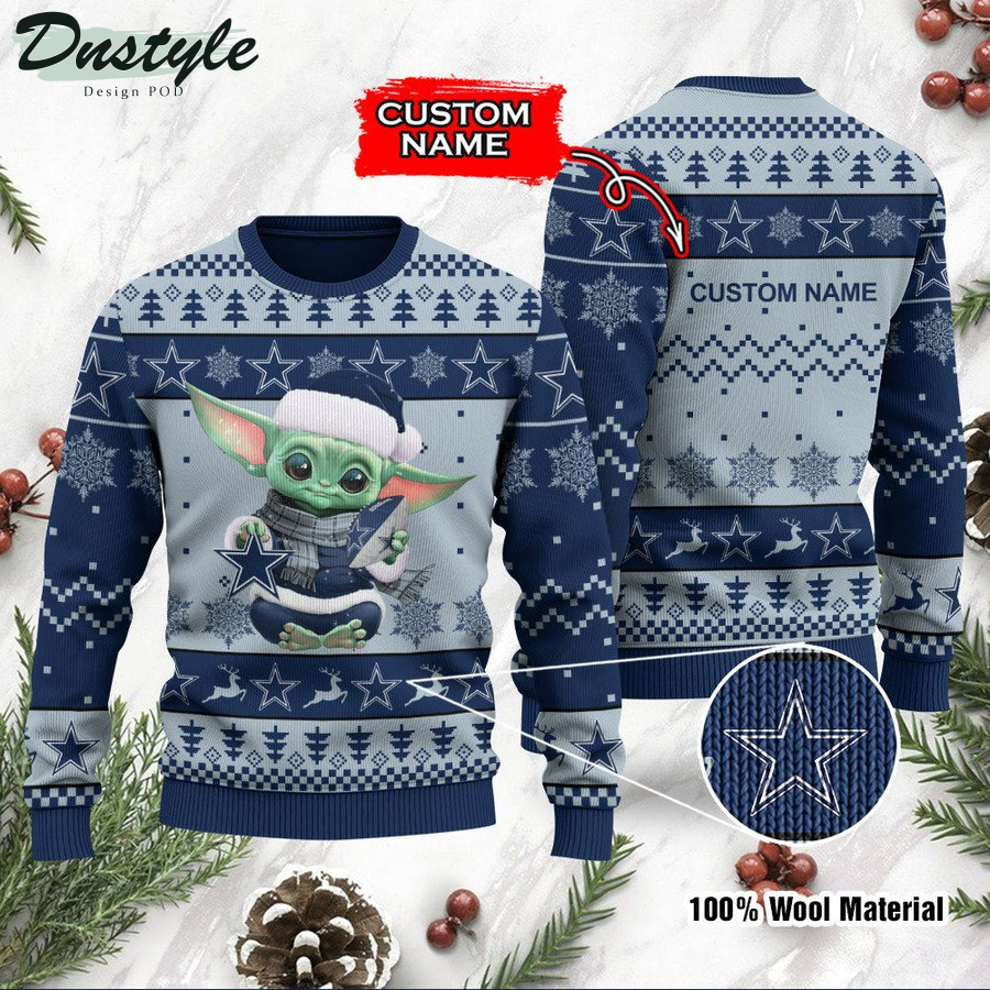 Dallas Cowboys Baby Yoda Custom Name Ugly Christmas Sweater