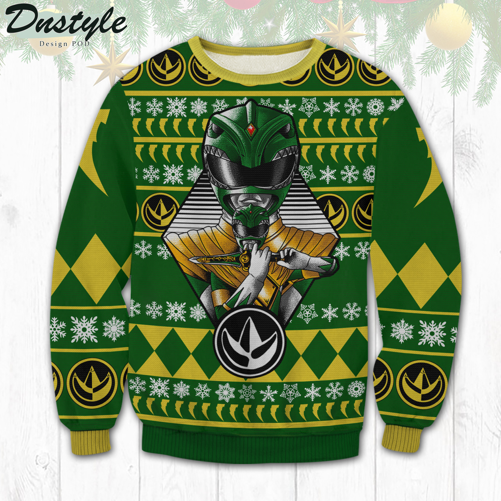 Green Power Rangers Ugly Christmas Sweater