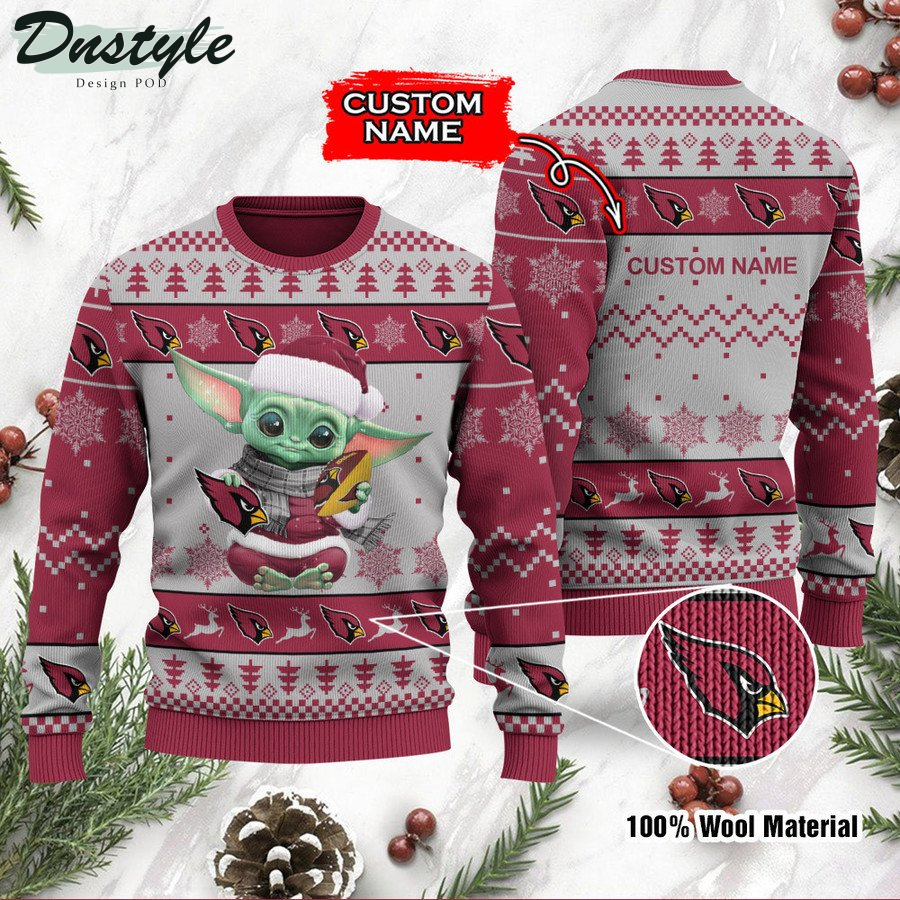 Arizona Cardinals Baby Yoda Custom Name Ugly Christmas Sweater