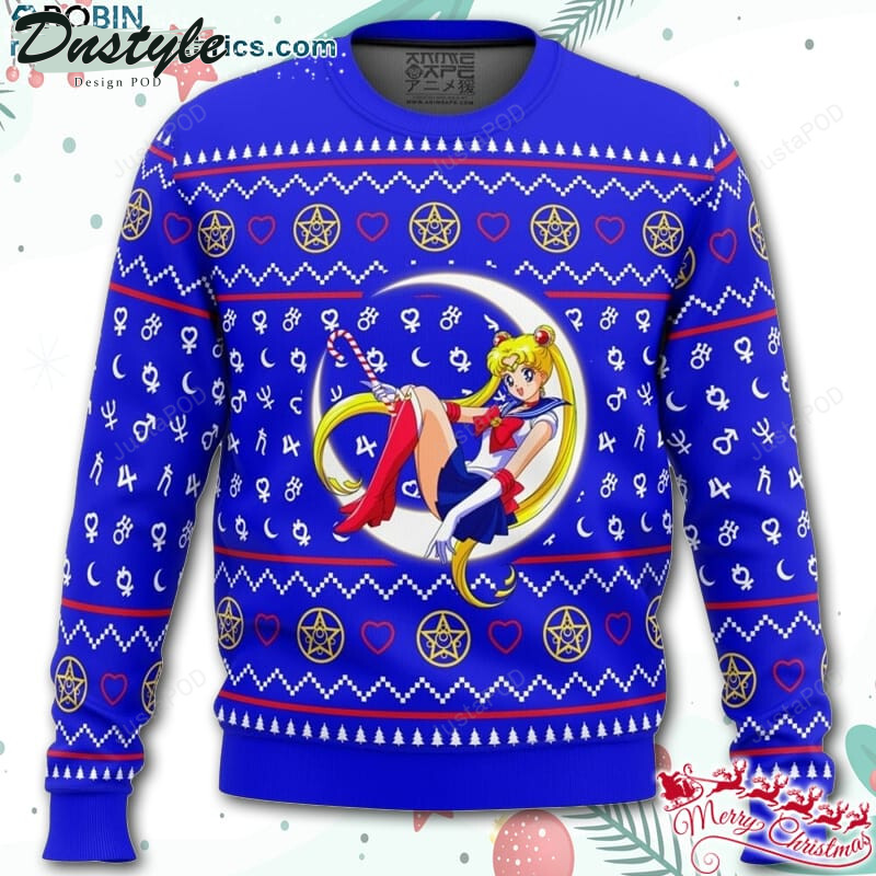 Sailor Moon Sitting on Moon Ugly Christmas Wool Sweater