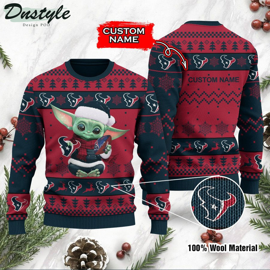 Houston Texans Baby Yoda Custom Name Ugly Christmas Sweater