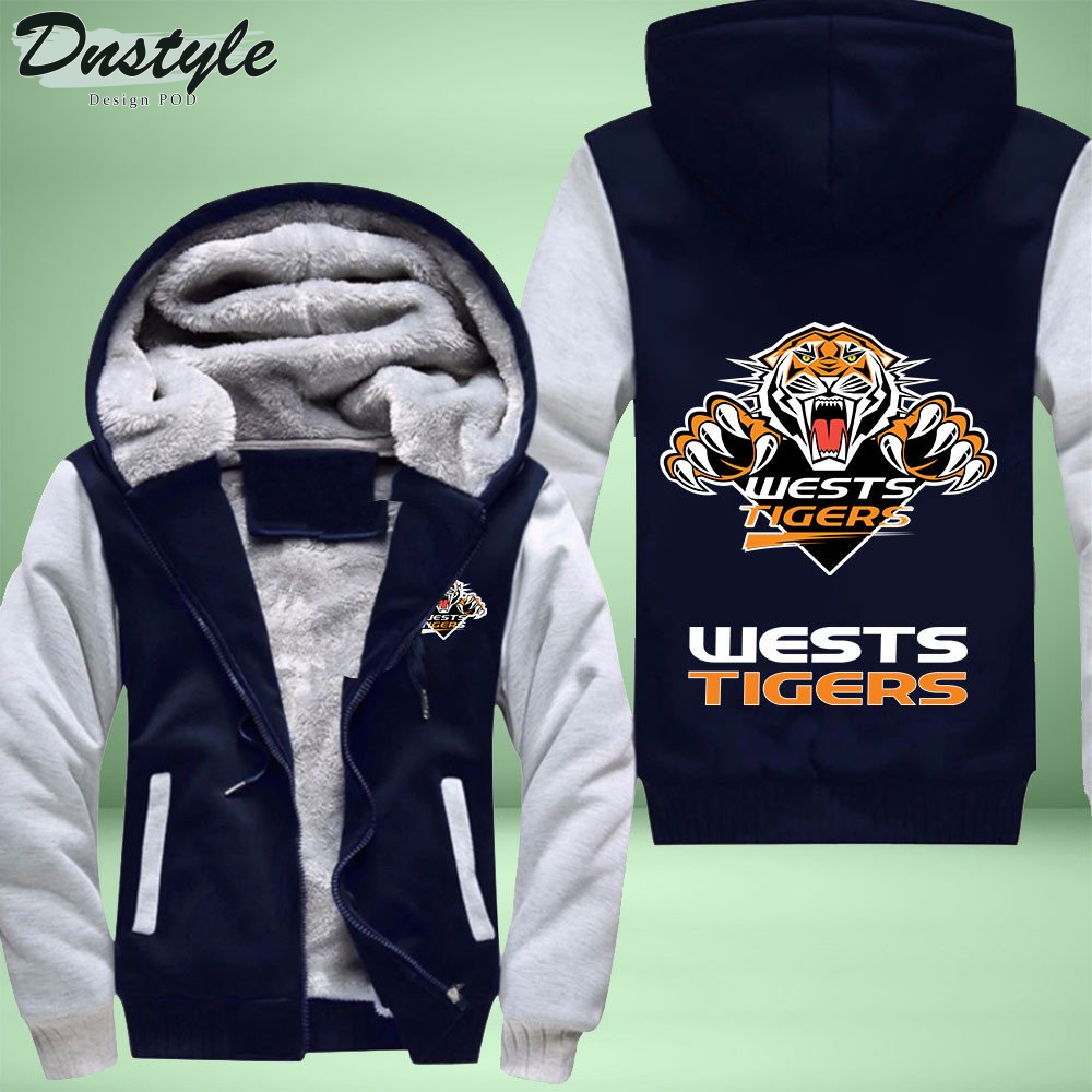 Wests Tigers Fleece Hoodie Zipper Velvet
