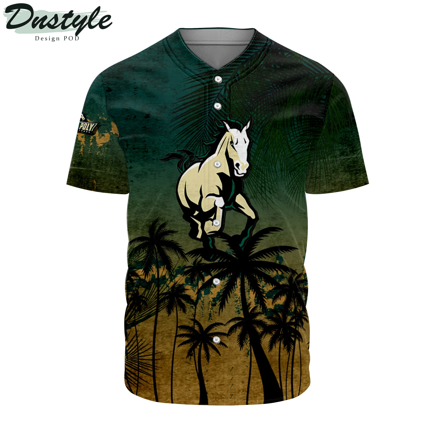 Cal Poly Mustangs Coconut Tree Tropical Grunge Baseball Jersey