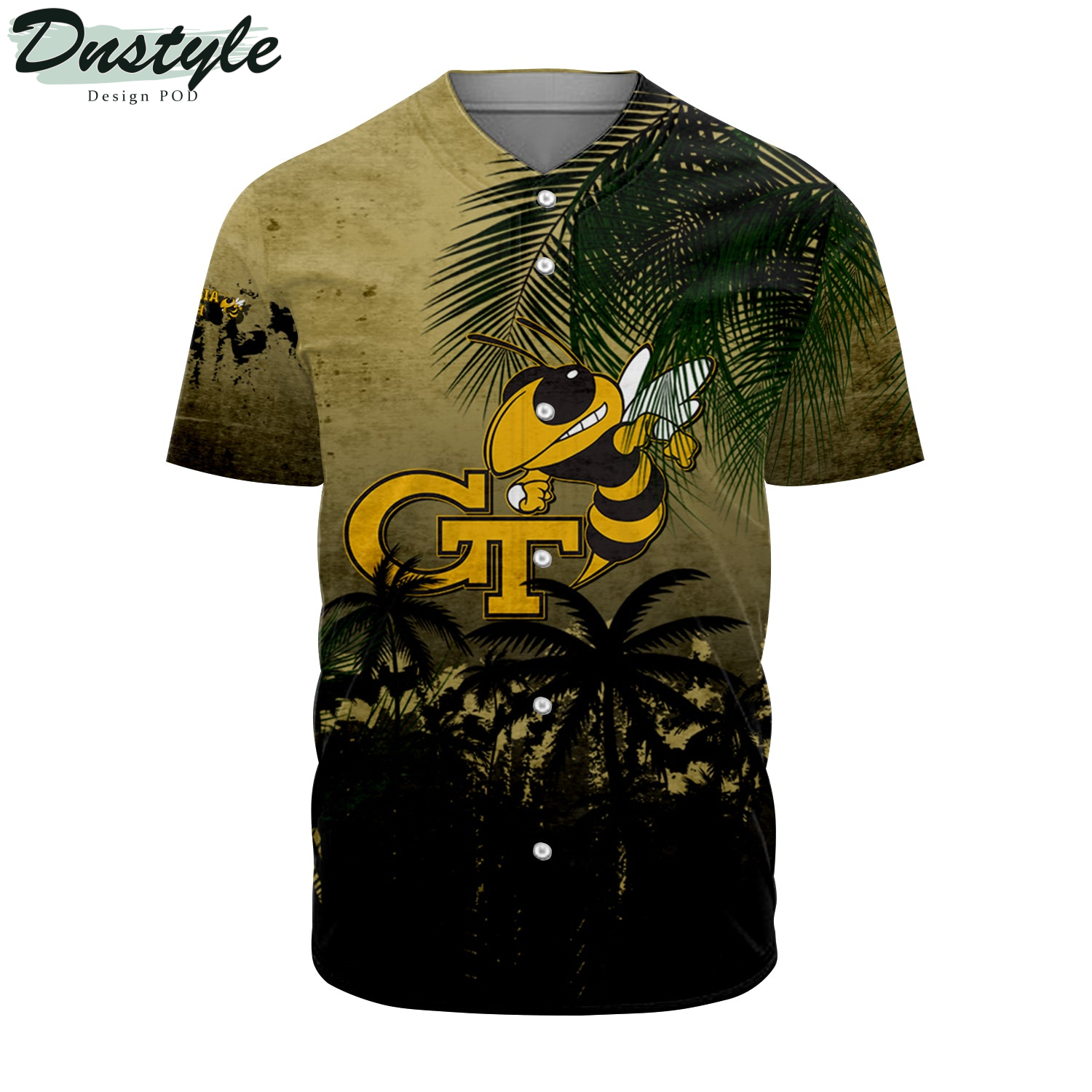 Georgia Tech Yellow Jackets Coconut Tree Tropical Grunge Baseball Jersey