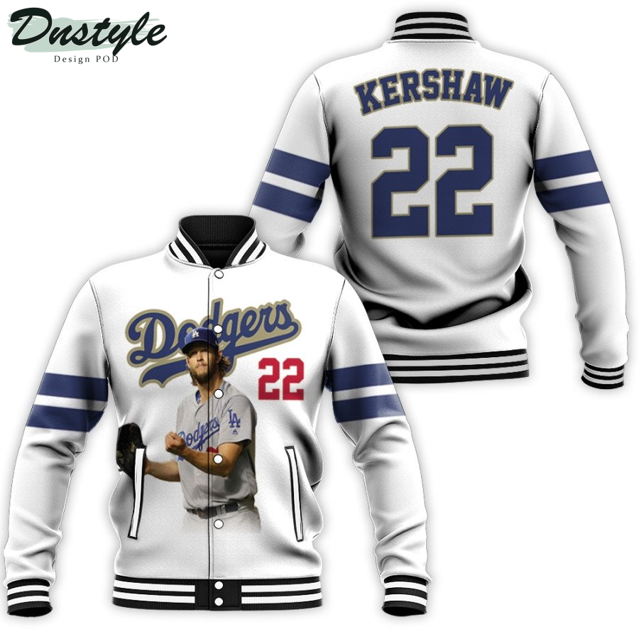 Los Angeles Dodgers Clayton Kershaw 22 MLB 2020 Championship Golden Edition White Baseball Jacket