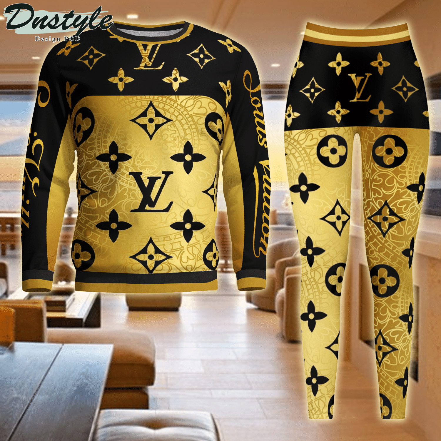 Louis Vuitton Gold ugly sweater and legging